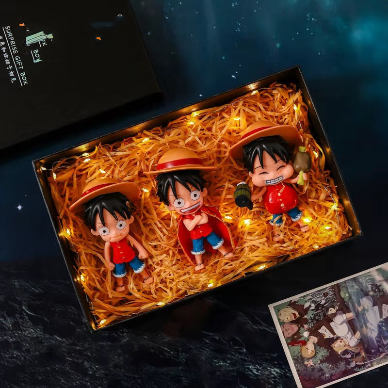 Uno de los piratas muñeca de oficina modelo de pastel decoración Q versión Luffy Sauron Ace Sanji Joba conjunto completo de anime
