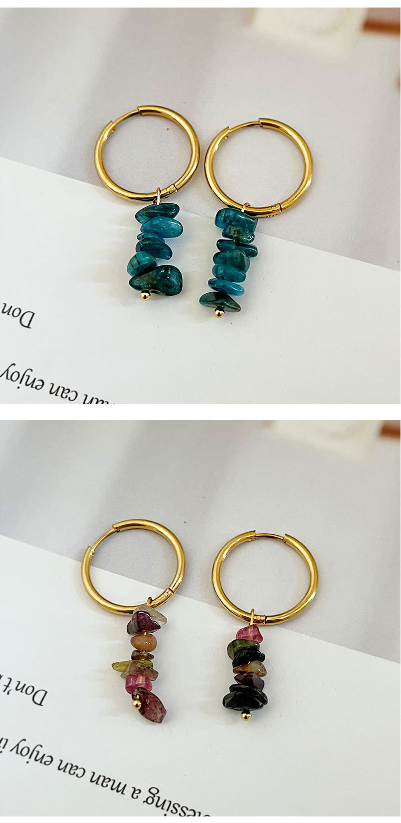 1 Pair Casual Simple Style Geometric Irregular 304 Stainless Steel Natural Stone Drop Earrings display picture 2