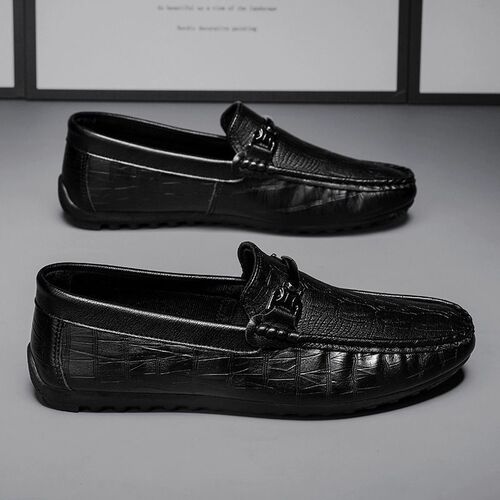 Moccasin-bean men's shoes autumn British style black men's casual leather shoes slip-on soft sole driving Loafer fashionable shoes