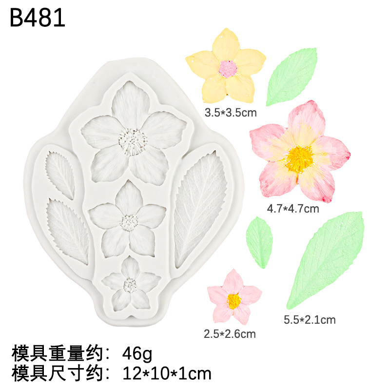 Flor fondant Frangipani Molde de silicona Decoración de pastel de hojas Mousse de chocolate Molde de fondant Molde de yeso de aromaterapia