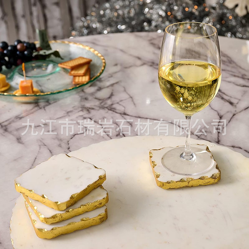 Fabricantes al por mayor almohadillas de taza de mármol natural borde de plata cuadrado cubierta de almohadillas de taza redonda Amazon transfronterizo exclusivo