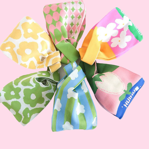 Knitted bag, woven bag, gift bag, fashionable wrist bag, internet-famous handbag, women's knitted bucket bag, versatile bag for women