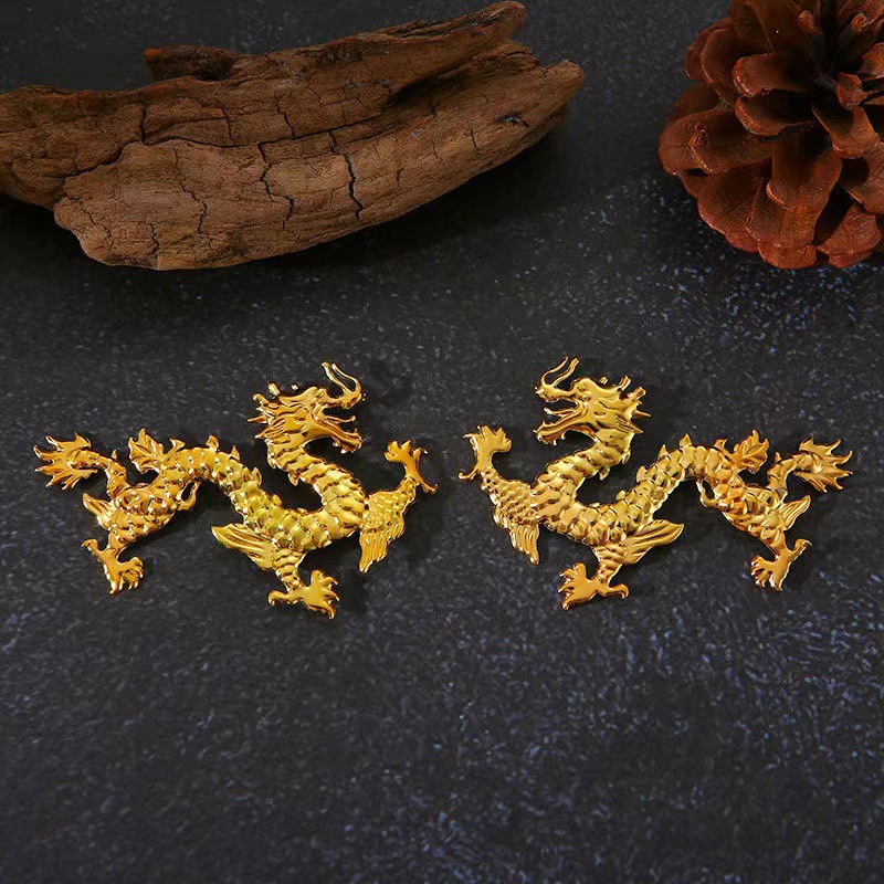 DIY Ancient Style Left and Right Metal Dragon-Shaped Flower Pieces Decoration Phoenix Crown Headdress Bride Xiuhe Round Fan Material Jewelry Accessories
