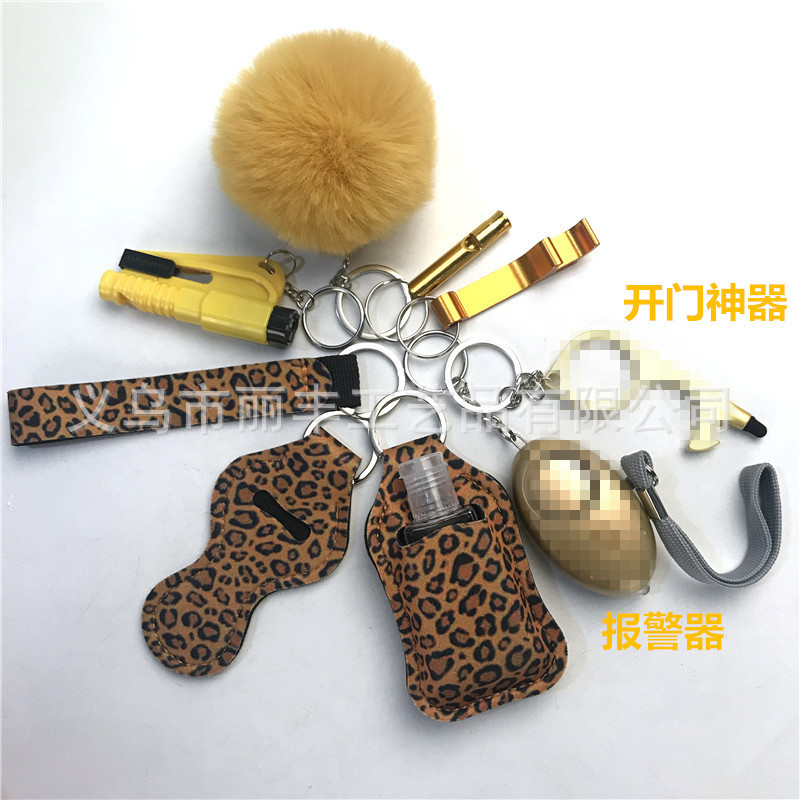 Llavero de muñeca de espejo cruzado Juego de 10 piezas Bolsa de desinfectante de manos para mujer Llavero de alarma de aluminio