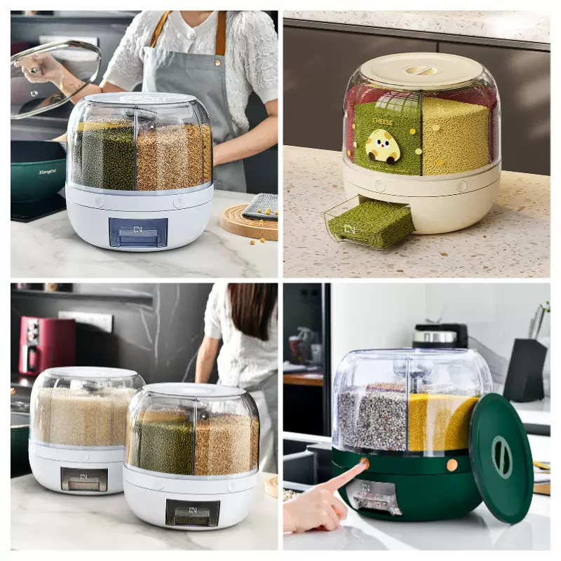 米桶分格旋转储粮器五谷杂粮多格收纳盒防虫防潮密封储米箱米缸