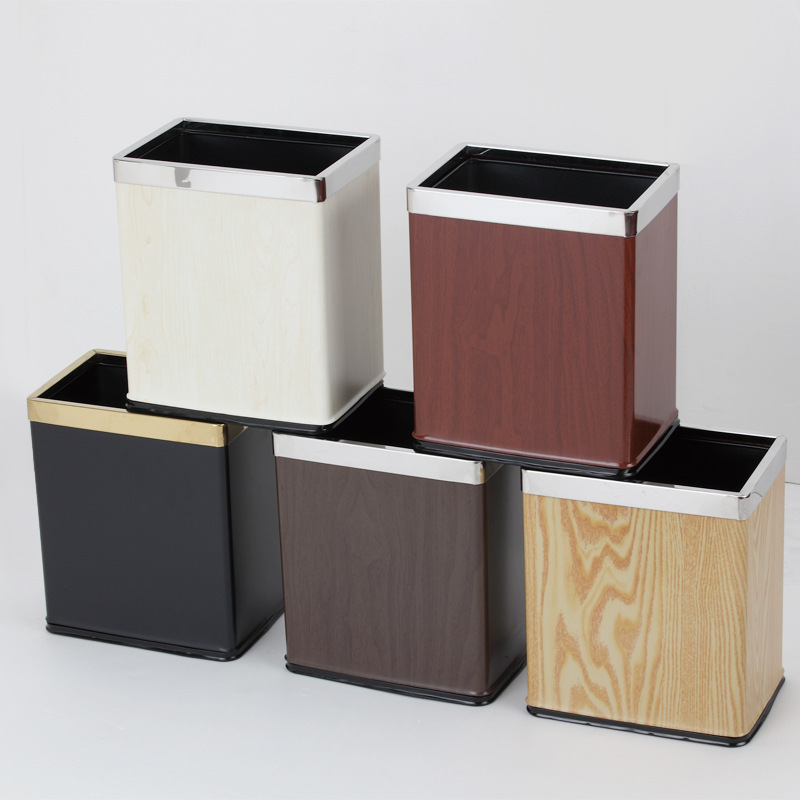 Customized Trash Can Hotel Room Bucket Rectangular Double-Layer Stainless Steel Painted Room Bucket Wood Grain Leather Trash Can Customized Trash Can Hotel Room Bucket Rectangular Double-Layer Stainless Steel Painted Room Bucket Wood Grain Leather Trash Can