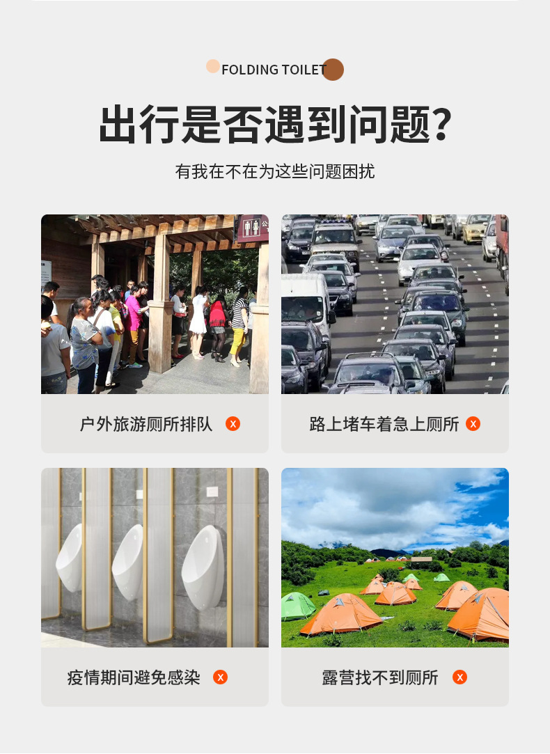 Cross-Border 39cm Portable Car Toilet, Foldable Toilet for Car Use, Emergency Toilet for Road Trips, Outdoor Toilet