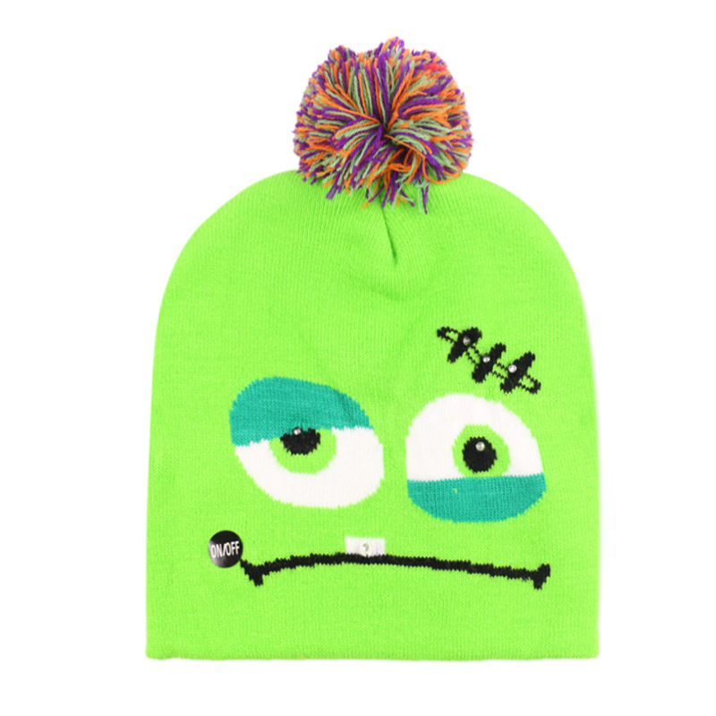 Original design explosion hot selling funny holiday party LED knitted hat pumpkin ghost skull knitted hat Halloween_voghion.com