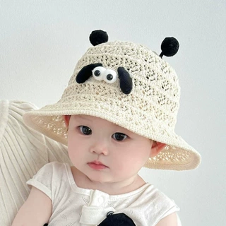 宝宝帽子春夏薄款草帽可爱萌遮阳帽渔夫帽婴幼儿出游大檐防晒帽