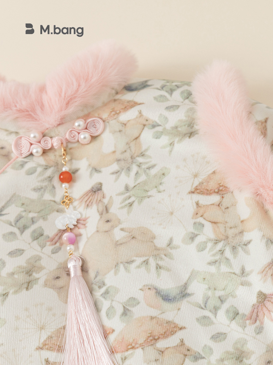 Yubao ropa infantil de niñas estilo nacional conjunto de invierno nuevo vestido de Año Nuevo bebé de dos piezas grueso conjunto