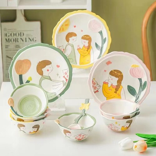 CP couple dishes girl heart rice bowl plate soup bowl household four seasons give you rice bowl plate noodle bowl spoon