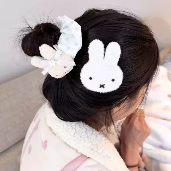 Cute Miffy Rabbit Magic Tape Bangs Patch, Plush Knitted Side Hair Clip, Exquisite Hair Accessory for Girls