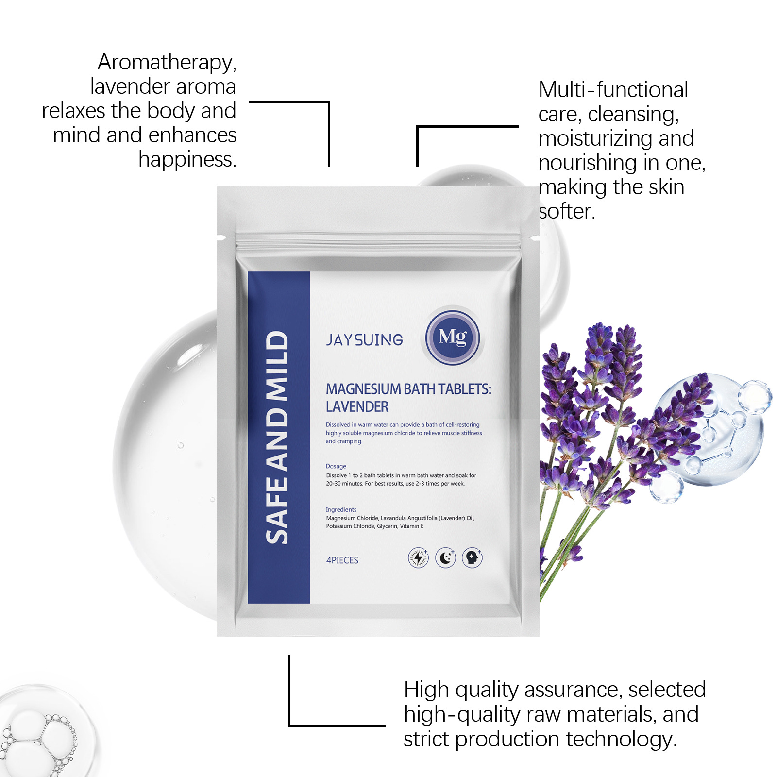 Levandų eterinio aliejaus ir magnio vonios tabletės, drėkinančios ir drėkinančios, valončios kūno odą, gaivinančios ir kvepiančios_voghion.com