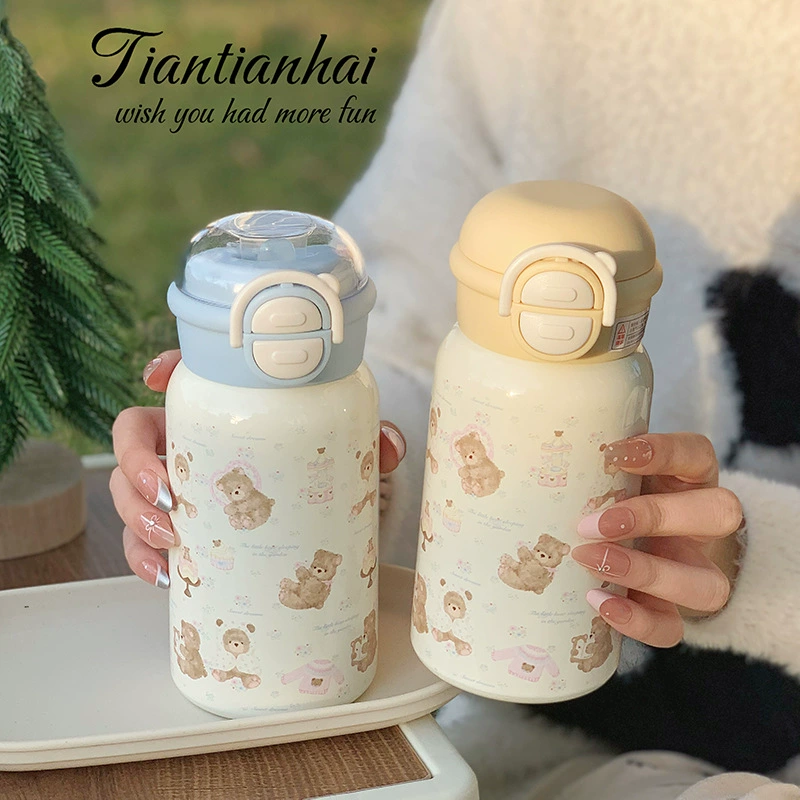 Изоляционные чашки ins новый 316 пищевой нержавеющей стали с высокой стоимостью большой емкости портативный милый студент соломинный стакан для воды