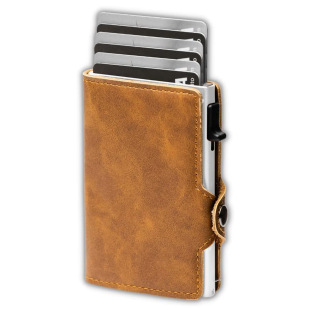 Factory wholesale Amazon New rfid retro style horse leather aluminum alloy side push card bag wallet