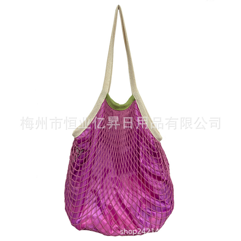 Bolsa de malla de algodón portátil al por mayor Bolsa de compras Supermercado Bolsa de malla de verduras y frutas Bolsa de compras Bolsa tejida hueca