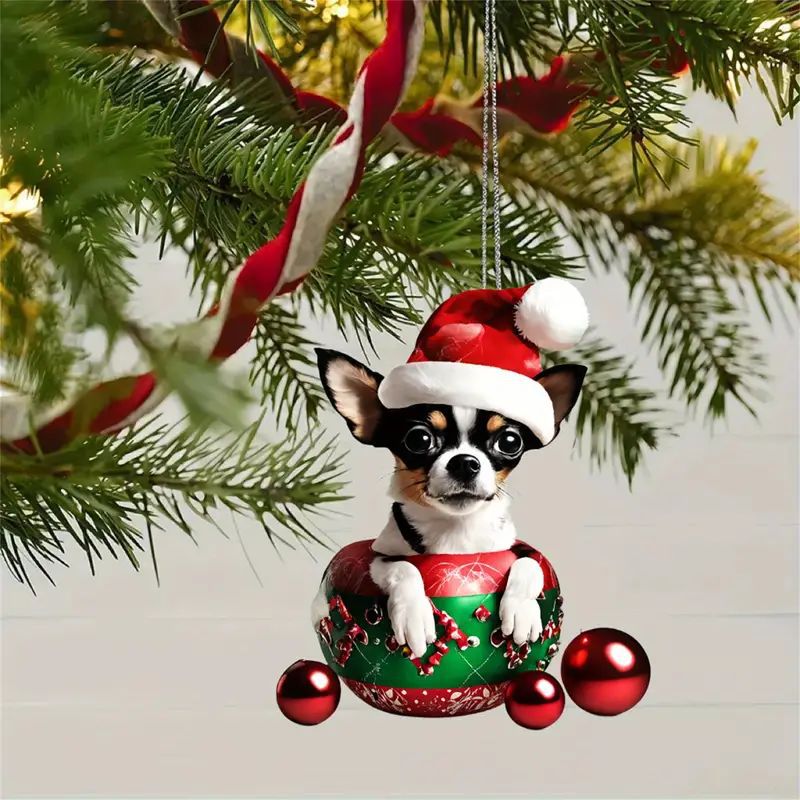 Cross-border nuevo adorable cachorro de Navidad navideño colgante acrílico plano para automóviles colgante llavero colgante