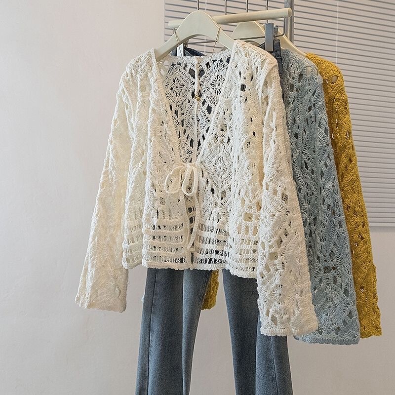 Bohemian style hollow crochet knit cardigan for women, new summer vintage ethnic style sun-protective outerwear Bohemian style hollow crochet knit cardigan for women, new summer vintage ethnic style sun-protective outerwear