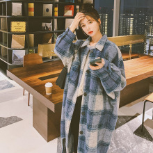 衬衫式毛呢格子外套2025秋冬新款韩版宽松慵懒中长款格纹大衣女