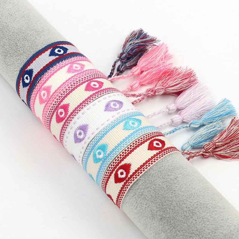 European and American Devil's Eye Embroidered Bracelet Casual and Fashionable Lucky Eyes Ribbon Braided DIY Wristband