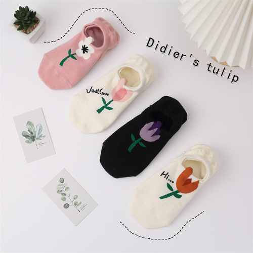 Spring and summer socks, women's socks, thin style with silicone shallow boat socks for women, cute tulip low-top ins style women's socks