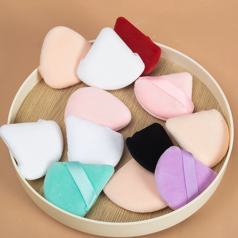 Треугольная флокированная воздушная подушка пуховая пудра, пуховая пудра, фиксированный макияж, хрустальный бархат, двухсторонний супер мягкий макияж, веерообразная воздушная подушка