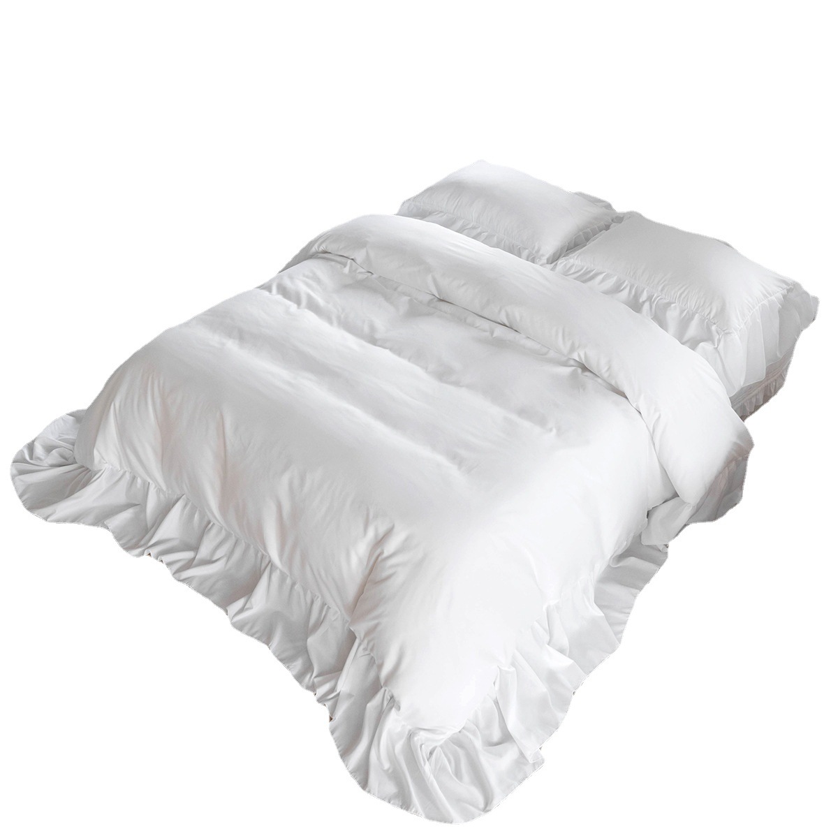 跨境新品亚马逊床上用品工艺款套件磨毛加宽荷叶边被套套件