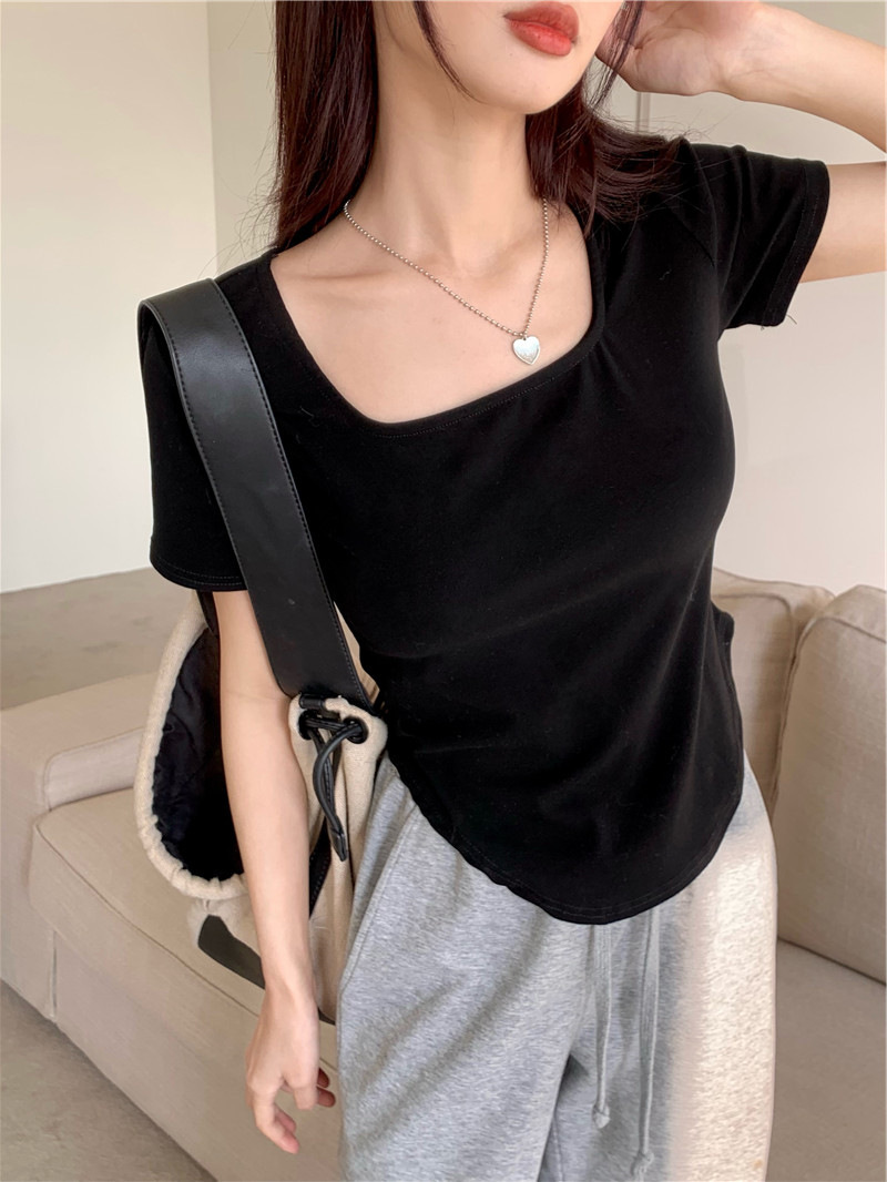 175g Weight Short Sleeve Sleeve Length Polyester Fabric Type Short Top Length T-shirt Tops Type Casual, Daily Occasion Square Neck Neckline Slim Fit Type Solid Color Pattern Summer, Spring, Autumn Season Women's Gender Casual, Simple Style Style Wholesale Women's Casual Simple Style Solid Color Short Sleeve T-Shirts 5