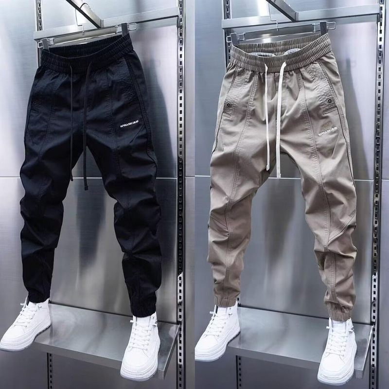 Solid Color Versatile Trendy Spring and Autumn New Men's Patchwork Jogger Pants with Elastic Waistband and Letter Embroidery Solid Color Versatile Trendy Spring and Autumn New Men's Patchwork Jogger Pants with Elastic Waistband and Letter Embroidery