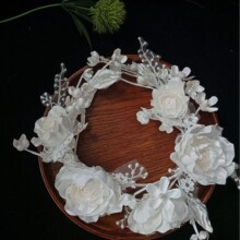 赫拉新款手工白色花朵头花影楼写真礼服头饰新娘跟妆造型套装发饰