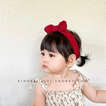 婴幼儿头饰女宝宝发带纯棉布兔耳朵蝴蝶结两用头带新生儿百天拍照