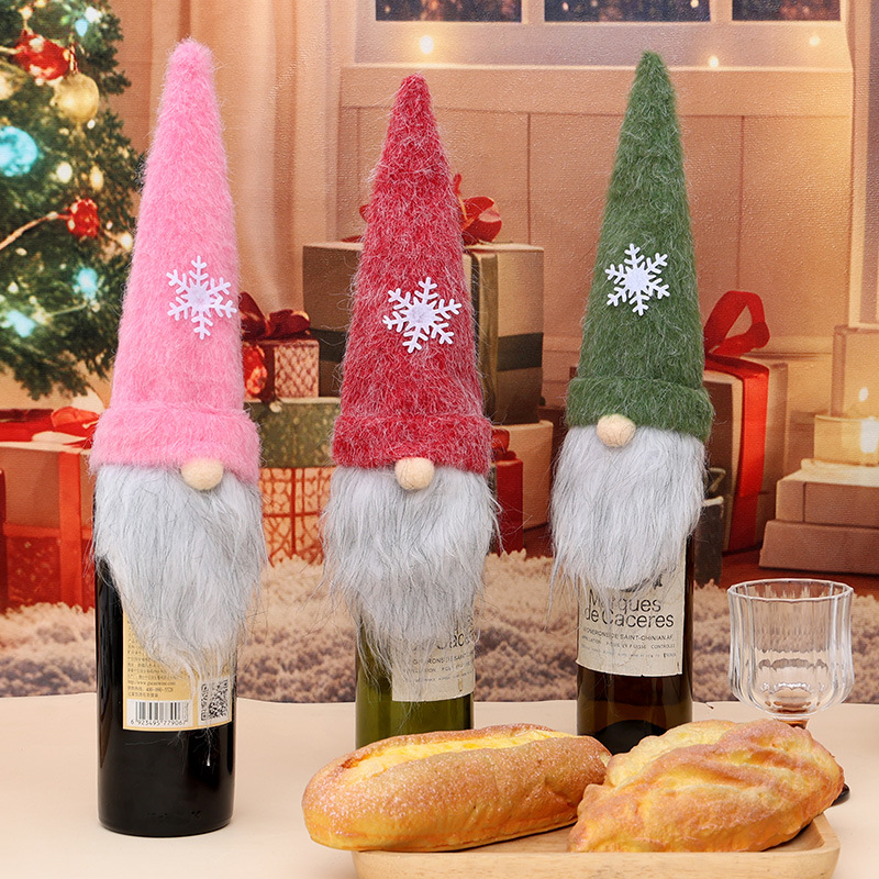 Cross-border Christmas decorative wine set, creative plush wine bottle set, table setting, champagne set, decorative red wine bag