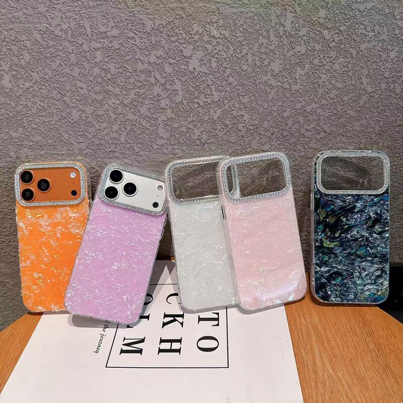 Suitable for iPhone 17 Pro Max Marble Shell Pattern Phone Case, Apple 16 Diamond-Encrusted Lens with a High-End Feel, 15