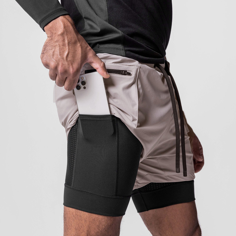 Summer new men's sports running gym training basketball solid color double fake two shorts foreign trade