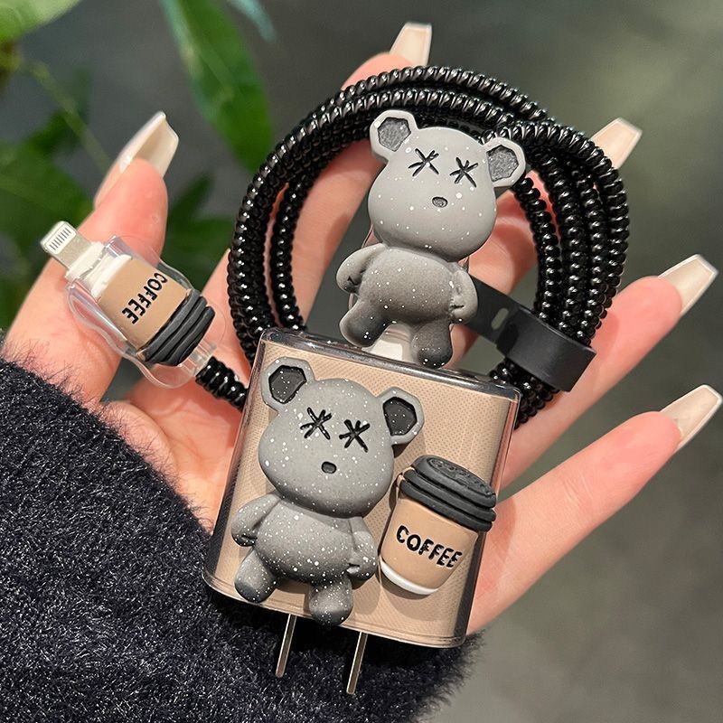 【Coffee Bear】Funda para teléfono + cordón + protector de cable