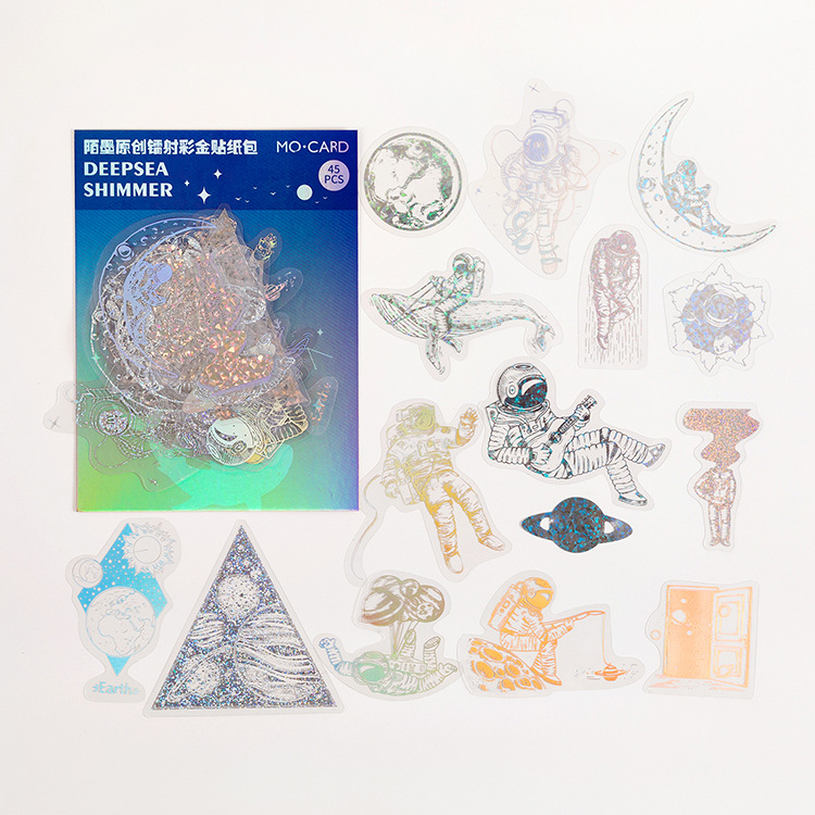 Mo mo PET caliente color oro láser etiqueta bolsa de papel flash serie sueño creativo diario etiqueta decoración 45 unidades