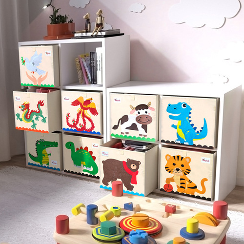 Wholesale Household Fabric Folding Plastic Storage Box Large Clothing Storage Box Cartoon Toy Storage Basket