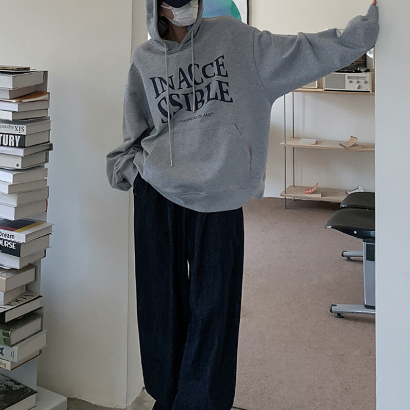 Sudadera con capucha de cinco paneles con estampado de cangrejo y forro polar para mujer, chaqueta holgada de moda coreana con estampado de letras para otoño e invierno, top de manga larga para estudiantes.