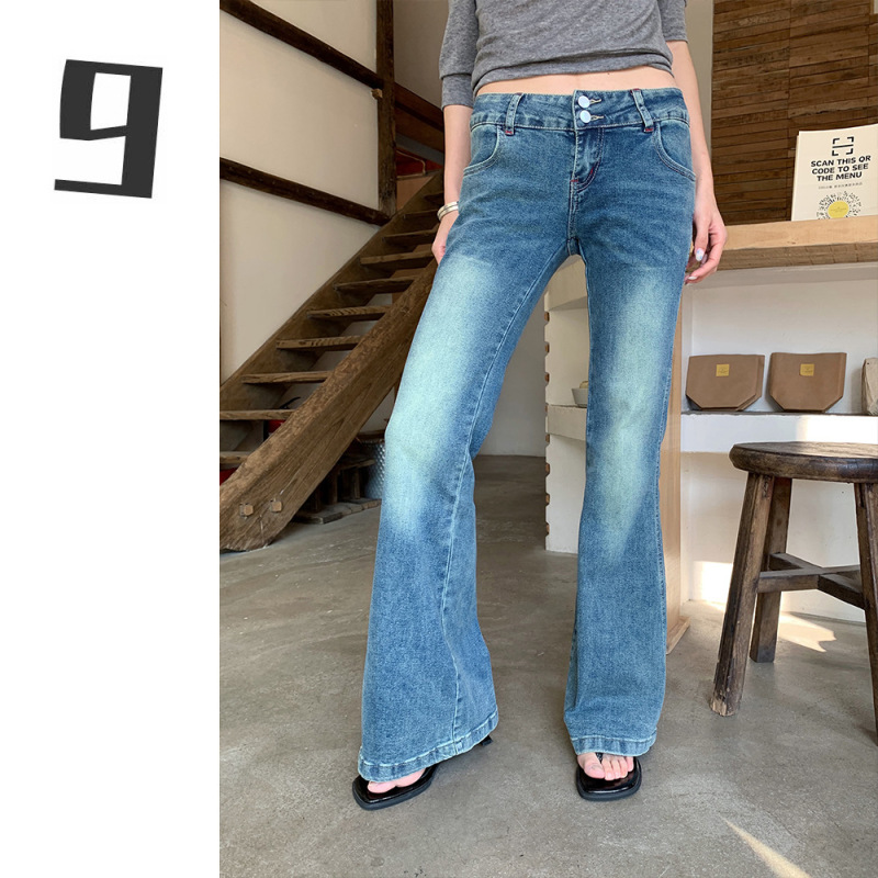 [9Hour]Hot Girl Style Double-Button Low-Waist Jeans for Women 2026 Spring Retro Slimming Look Bootcut Pants for Women Cx0313