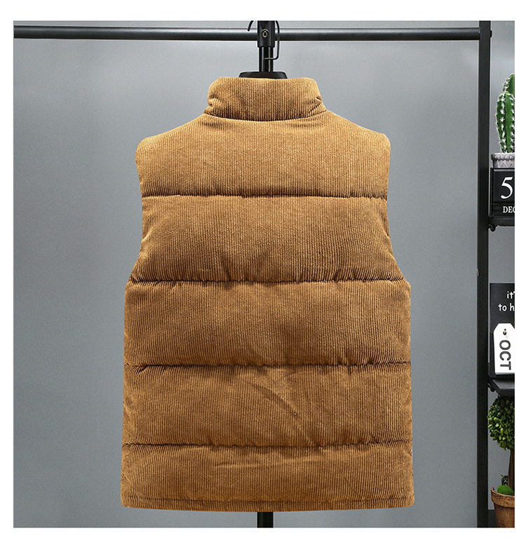 Men's Winter Corduroy Vest Sleeveless Warm Padded Outerwear Black_voghion.com