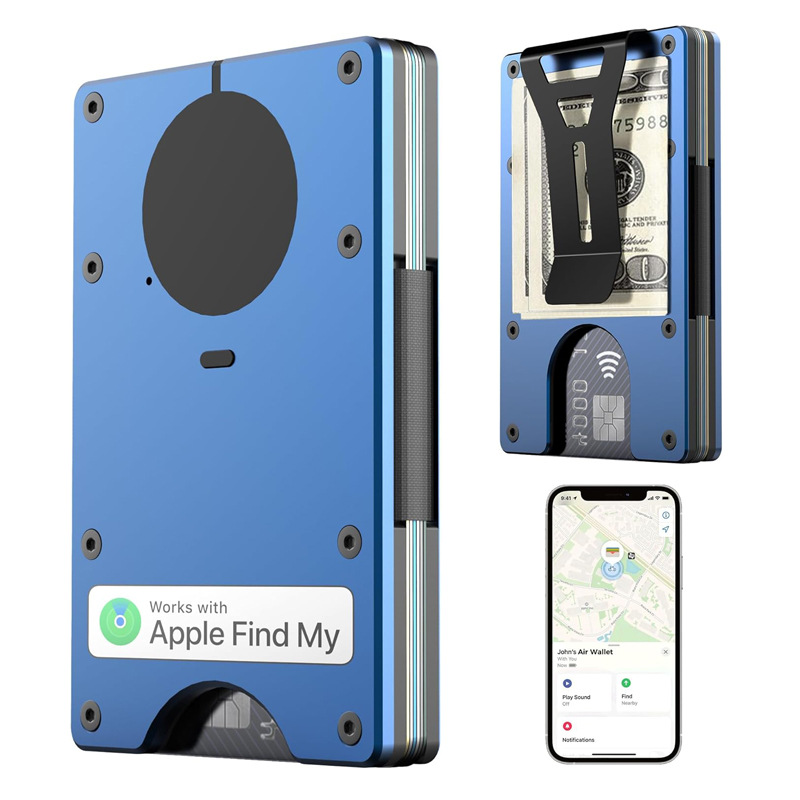 AirTag金属財布内蔵Airtagチップのシンプルな財布は、RFIDロック付きクレジットカードに対応しています