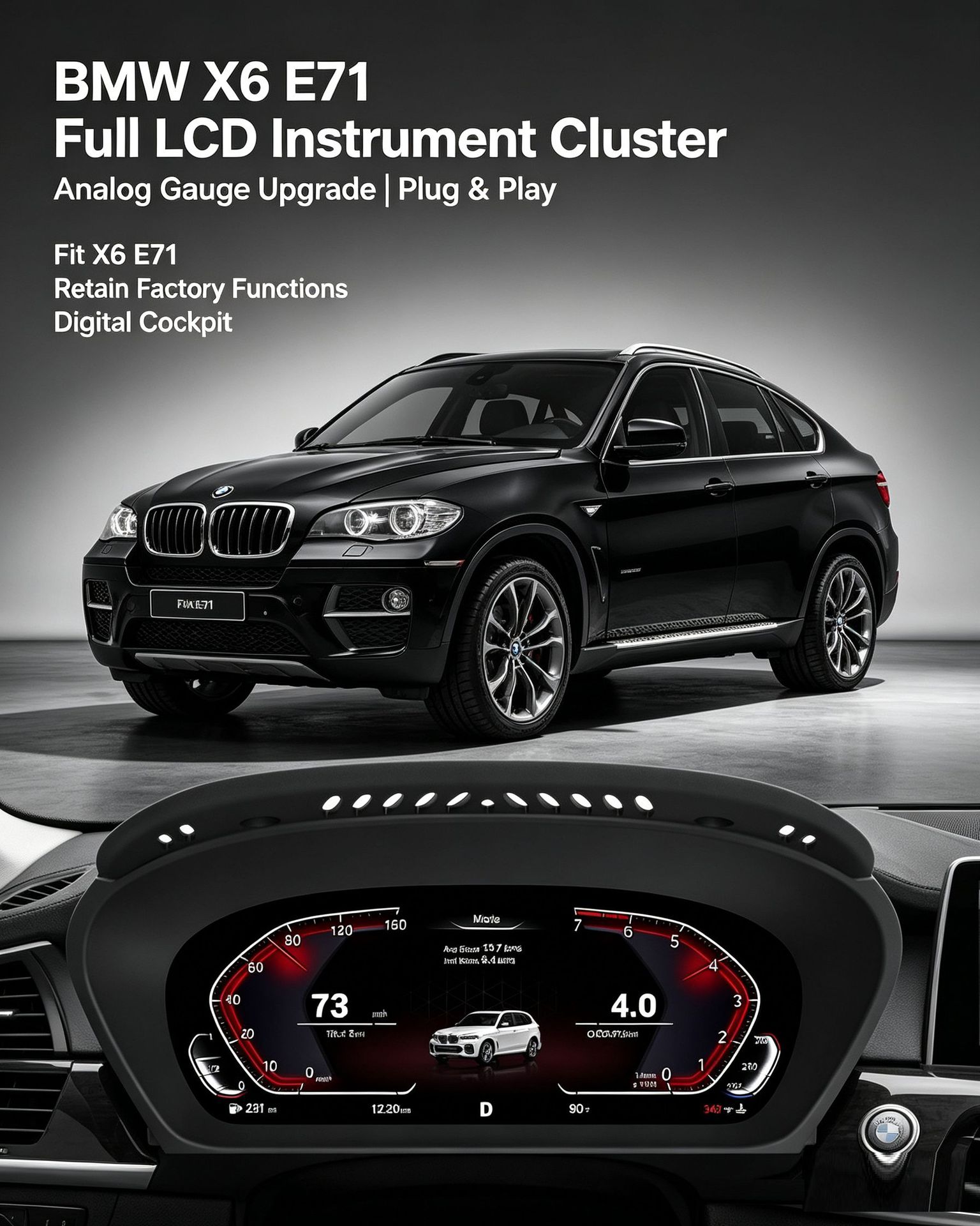 Suitable for Bmw E60/E70/E71, Old Bmw 5 Series, X5, X6, Modified and Upgraded Full Lcd Instrument Panel Virtual Cockpit