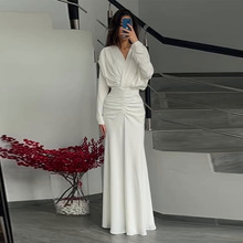 2025年新款欧美亚马逊跨境外贸女装针织不规则纯白色收腰连衣长裙