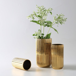 Nordic Simple Marble Ceramic Vase Creative Gold Plated Dried Flower Simulation Flower Household Ornaments Wholesale
