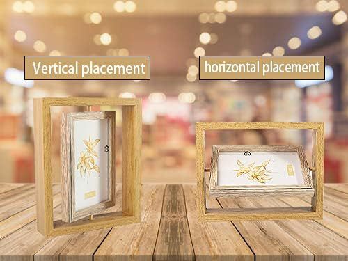 Double-sided rotatable photo frame Nordic style wooden rotating photo frame with glass window frame creative photo frame decoration