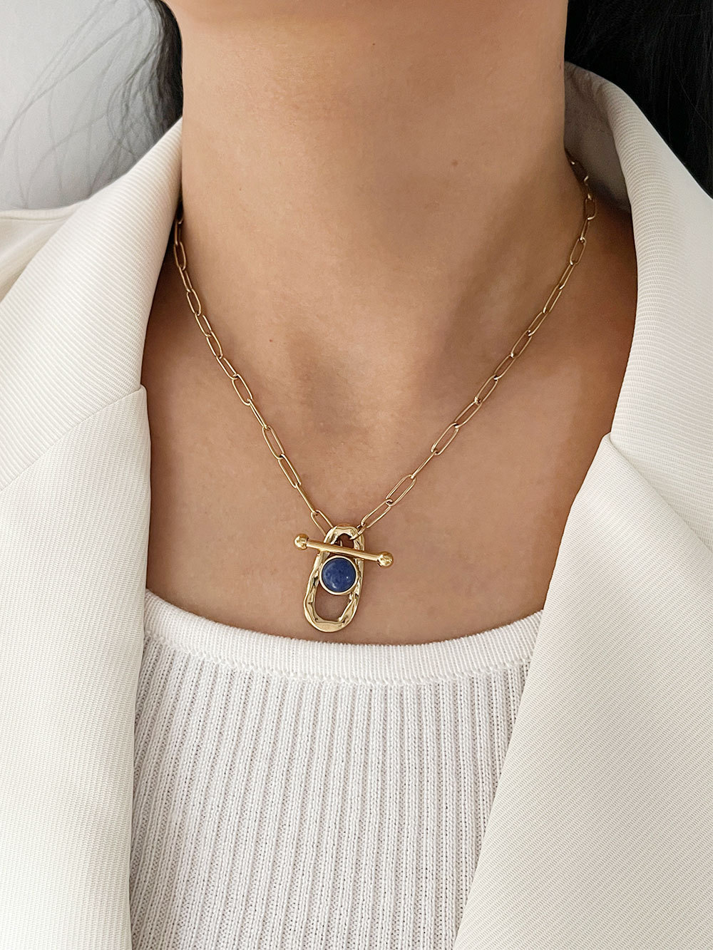 Simple Style Irregular Stainless Steel Lapis Lazuli Plating Pendant Necklace 1 Piece