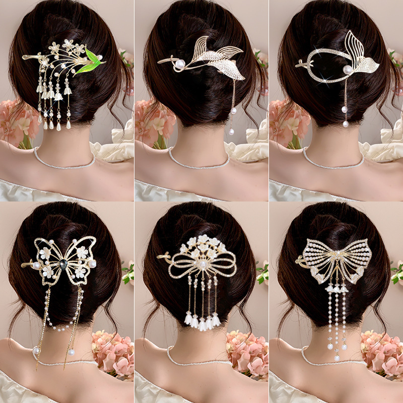 蝶結びタッセルヘアクリップ 女性用 後頭部用 2025年新作 高級ツイストワンワードクリップ 高級感のあるヘアクリップ ヘアアクセサリー|undefined
