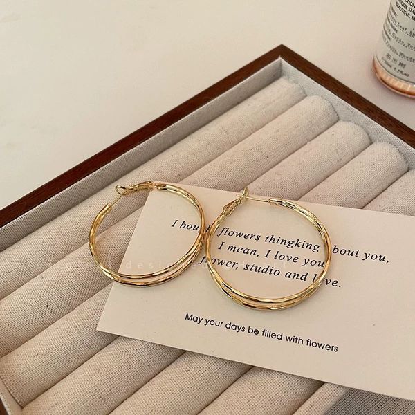 Golden Double Ring Circle earrings