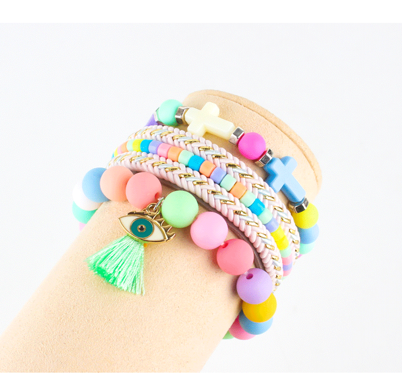 Daily, Date Occasion Alloy, Polyester Material Cross, Devil's Eye, Color Block Pattern Sweet Cross Devil's Eye Color Block Arylic Alloy Polyester Beaded Bracelets Wholesale