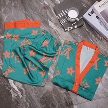 2024宽松家居服睡衣女春秋季网红爆款冰丝长袖长裤套装仿丝绸大码